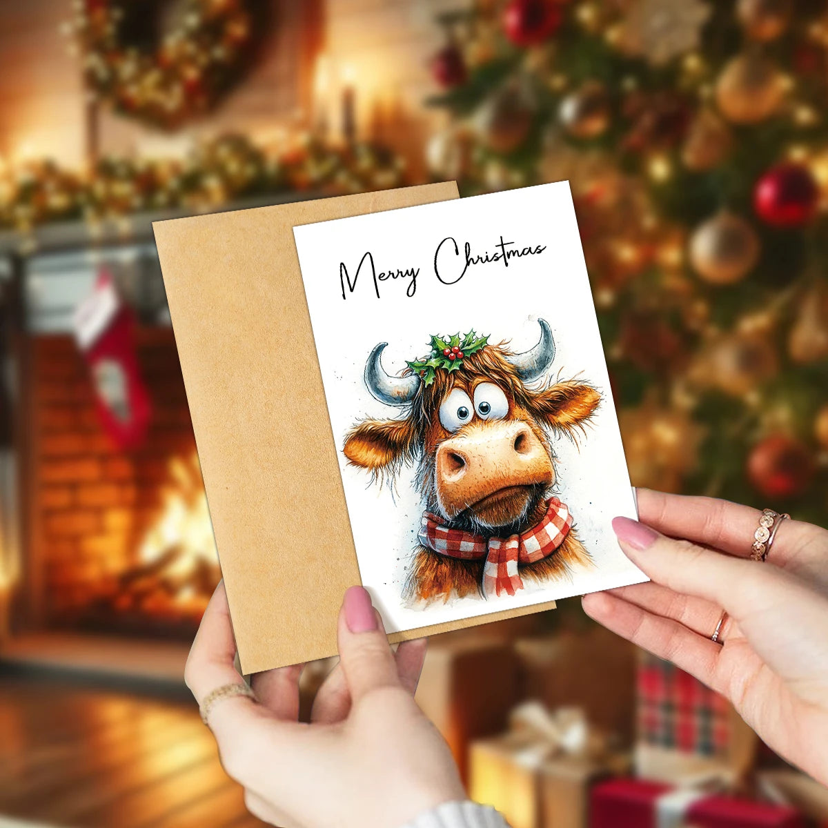 12pcs Christmas Adorable Highland Cow Greeting Cards