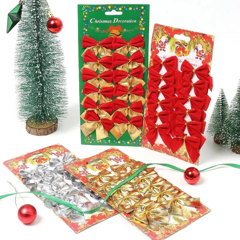 12Pcs 5cm Christmas Decorations Bow Xmas Tree