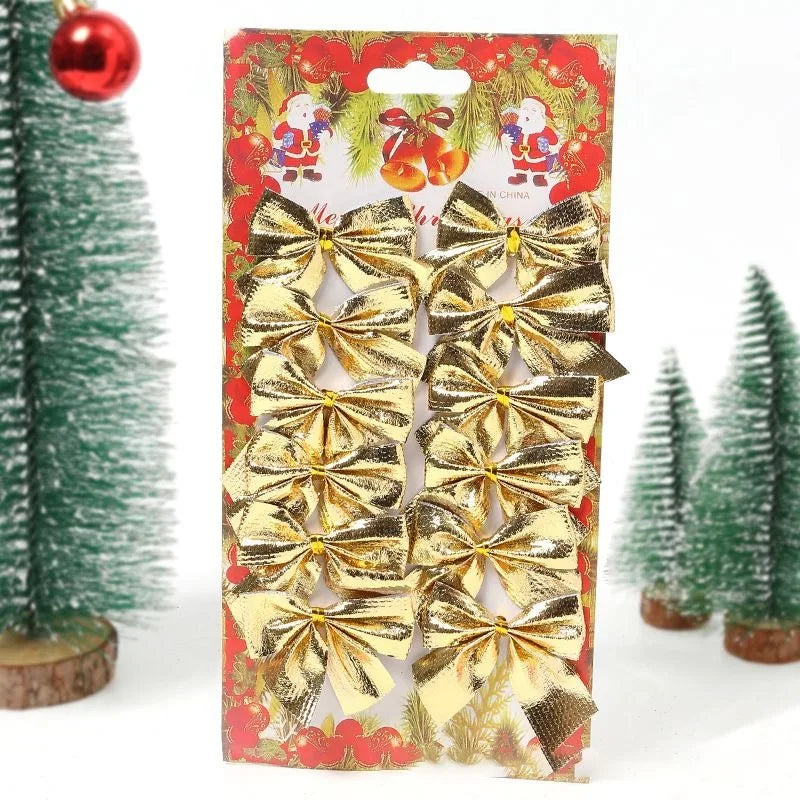 12Pcs 5cm Christmas Decorations Bow Xmas Tree