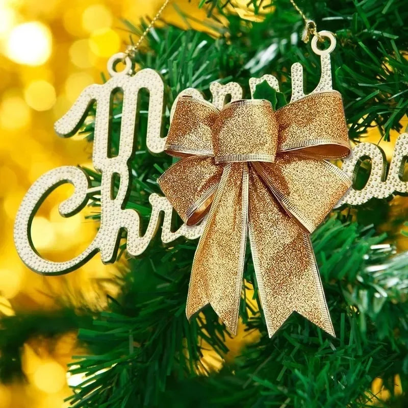 12/1pcs Glitter Bow Gold Red Xmas Tree