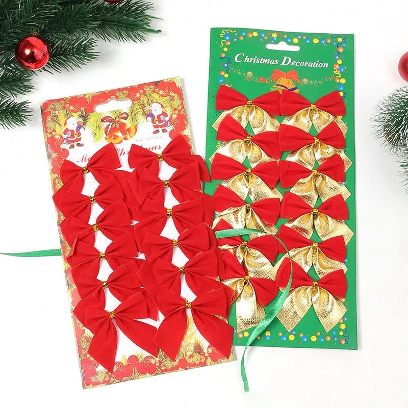12Pcs 5cm Christmas Decorations Bow Xmas Tree