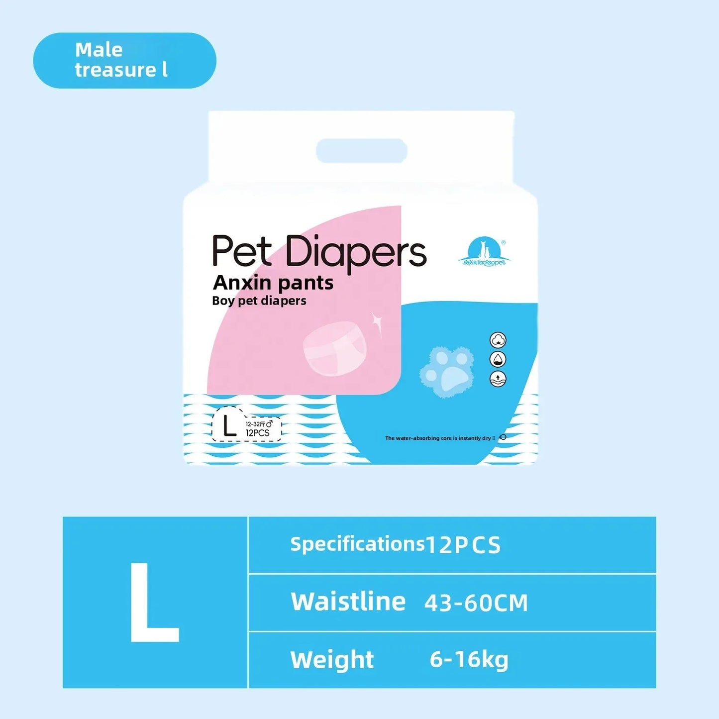 12PCS Waterproof Pet Diaper