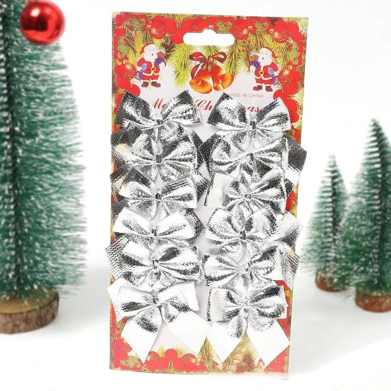 12Pcs 5cm Christmas Decorations Bow Xmas Tree