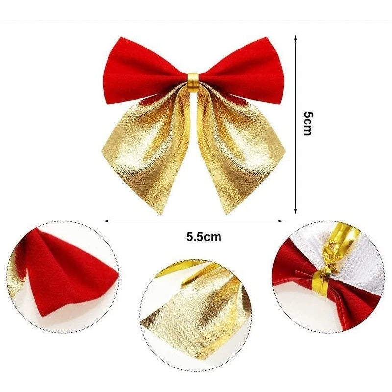 12Pcs 5cm Christmas Decorations Bow Xmas Tree
