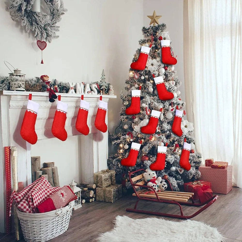 12 Pack Red Felt Christmas Stockings