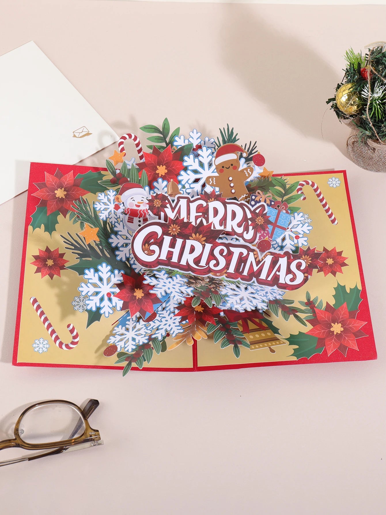 1PC Christmas snowflake floral pattern 3D pop-up greeting card