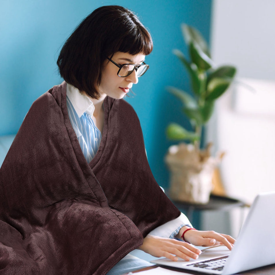 1Pc Electric Heated Flannel Throw Heated Blanket With 6 Heat Settings 1-8 Hours Auto Off Washable For Home Office Usage 59x50in