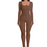 Hot-selling Women's Clothing Long Sleeve Jumpsuit Yoga Sexy One-piece Square Collar Sportwear