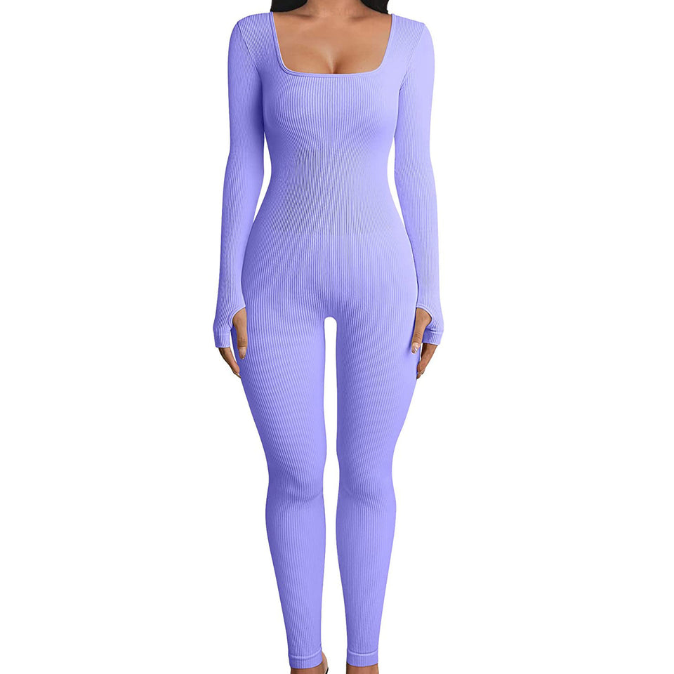 Hot-selling Women's Clothing Long Sleeve Jumpsuit Yoga Sexy One-piece Square Collar Sportwear