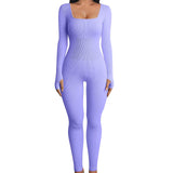 Hot-selling Women's Clothing Long Sleeve Jumpsuit Yoga Sexy One-piece Square Collar Sportwear