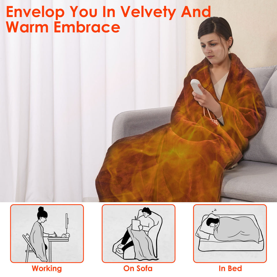 1Pc Electric Heated Flannel Throw Heated Blanket With 6 Heat Settings 1-8 Hours Auto Off Washable For Home Office Usage 59x50in