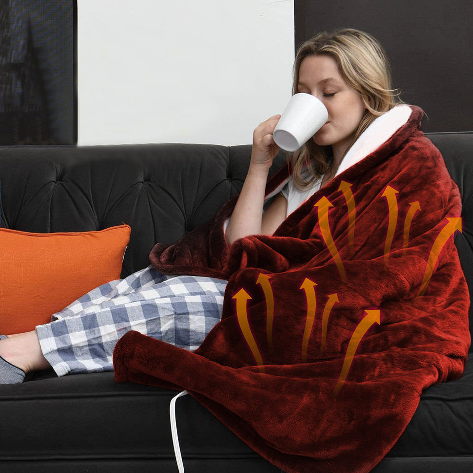 1Pc Electric Heated Flannel Throw Heated Blanket With 6 Heat Settings 1-8 Hours Auto Off Washable For Home Office Usage 59x50in