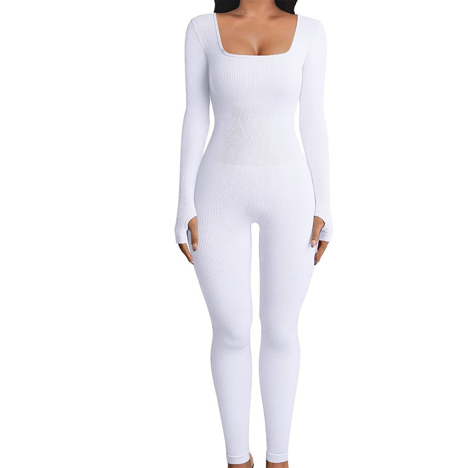 Hot-selling Women's Clothing Long Sleeve Jumpsuit Yoga Sexy One-piece Square Collar Sportwear