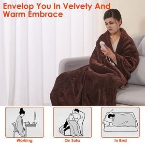 1Pc Electric Heated Flannel Throw Heated Blanket With 6 Heat Settings 1-8 Hours Auto Off Washable For Home Office Usage 59x50in