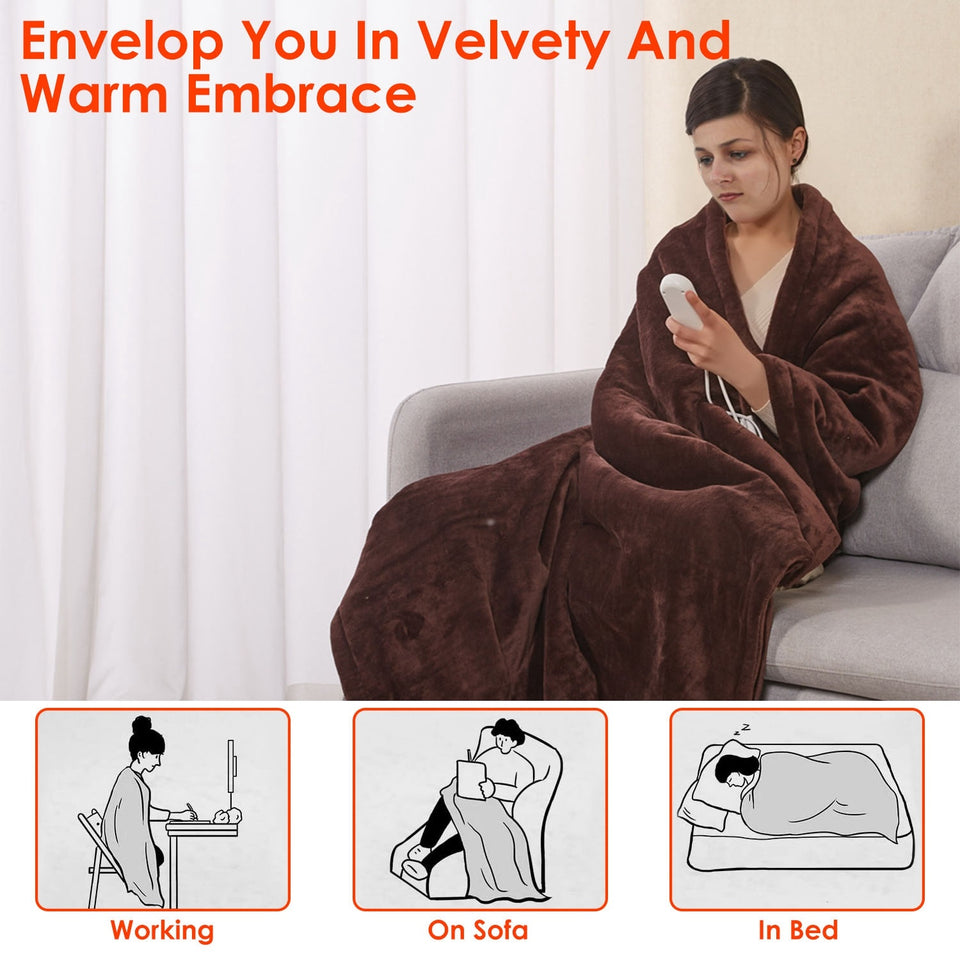 1Pc Electric Heated Flannel Throw Heated Blanket With 6 Heat Settings 1-8 Hours Auto Off Washable For Home Office Usage 59x50in