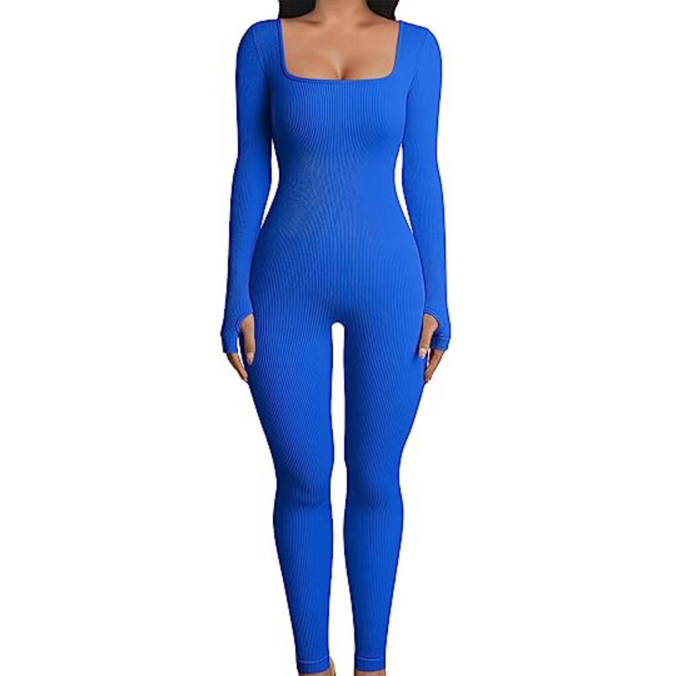 Hot-selling Women's Clothing Long Sleeve Jumpsuit Yoga Sexy One-piece Square Collar Sportwear