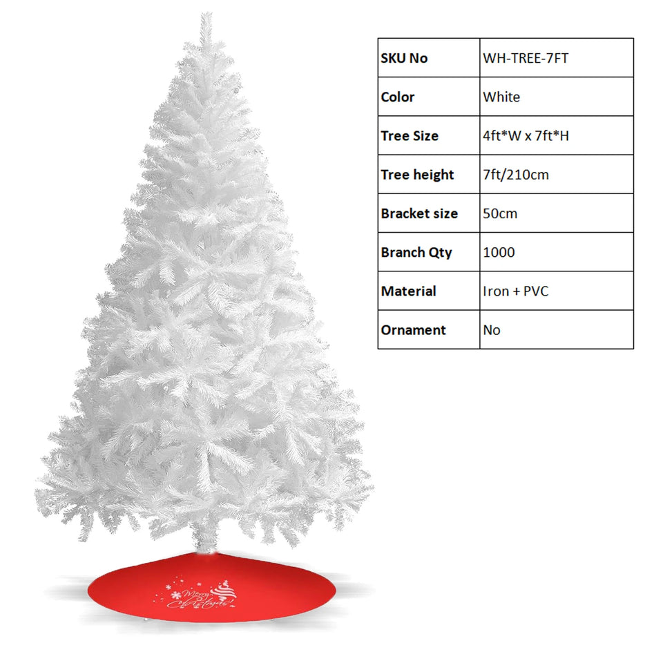 7FT White Christmas Tree with Metal Base