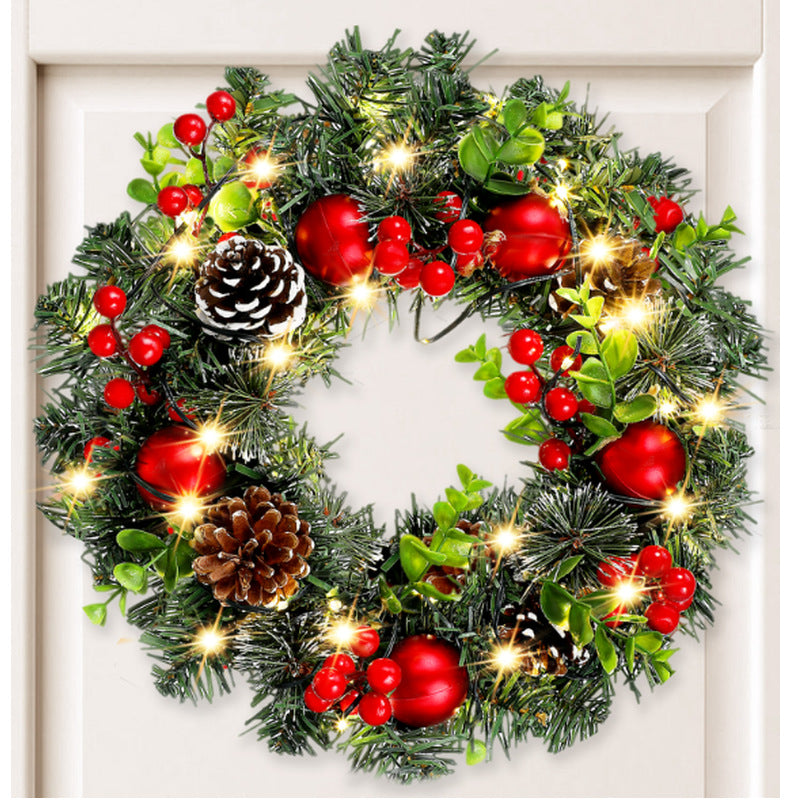 Elegant Red Christmas Wreath LED PVC Red Fruit Christmas Wreath