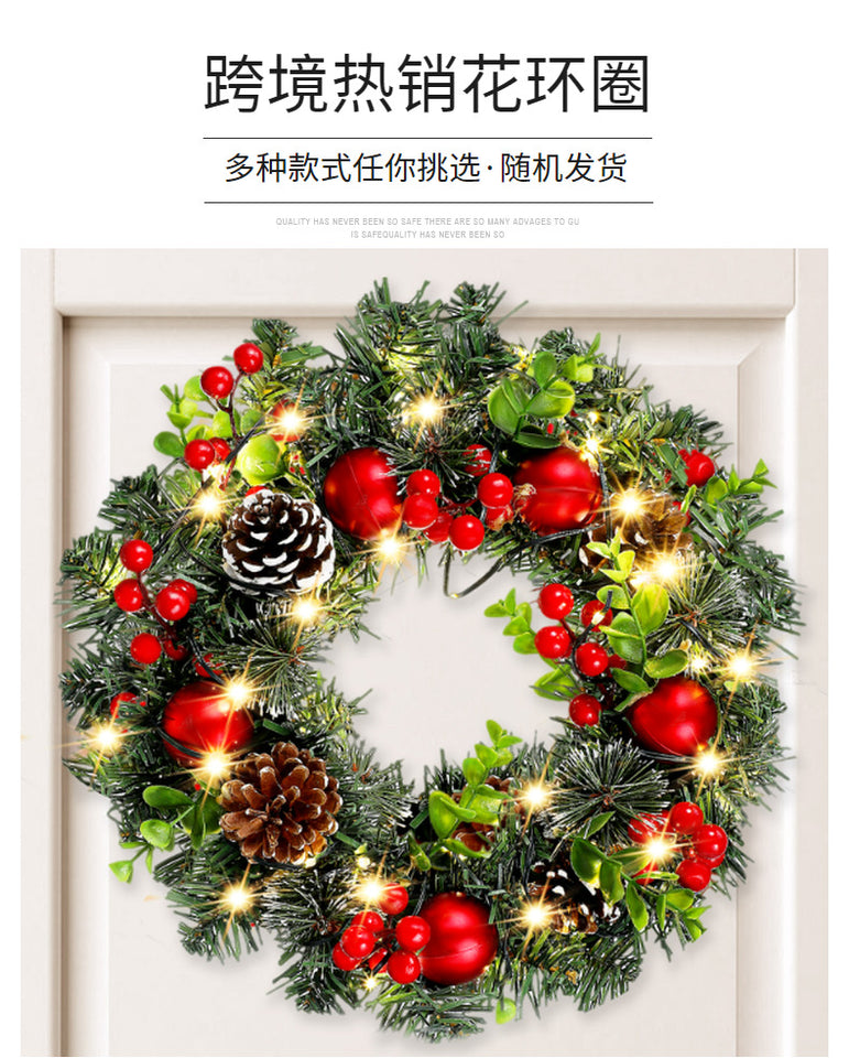 Elegant Red Christmas Wreath LED PVC Red Fruit Christmas Wreath