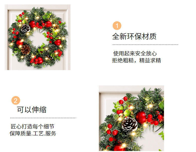 Elegant Red Christmas Wreath LED PVC Red Fruit Christmas Wreath