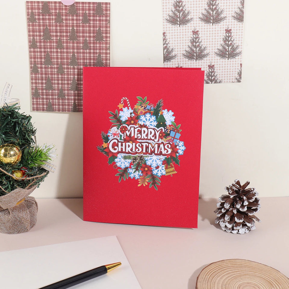 1PC Christmas snowflake floral pattern 3D pop-up greeting card
