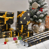 6-Pack Black and Gold Foil Christmas Wrapping Paper