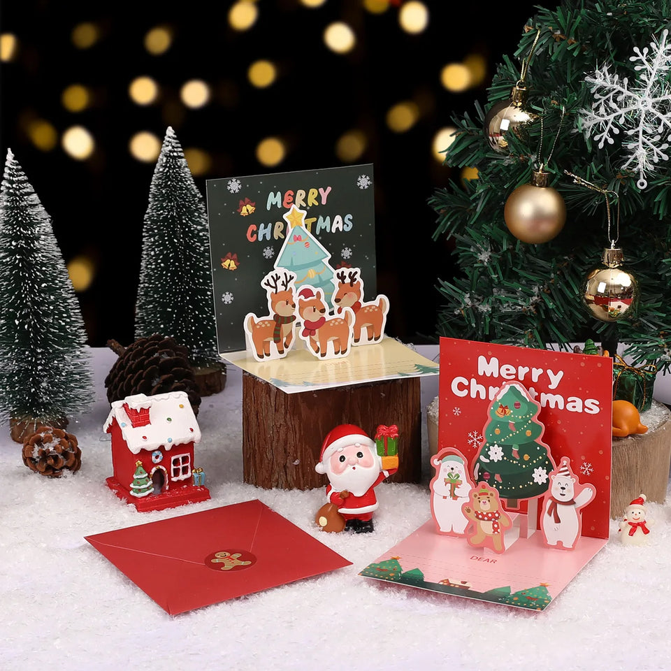 6Pcs Random Pattern 3D Christmas Greeting Cards