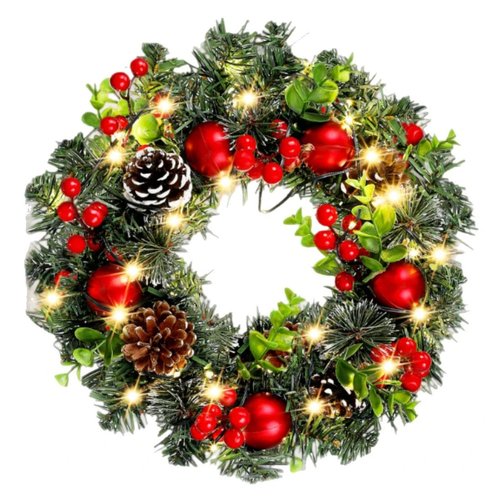 Elegant Red Christmas Wreath LED PVC Red Fruit Christmas Wreath