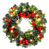 Elegant Red Christmas Wreath LED PVC Red Fruit Christmas Wreath