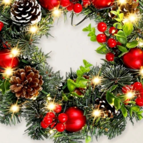 Elegant Red Christmas Wreath LED PVC Red Fruit Christmas Wreath