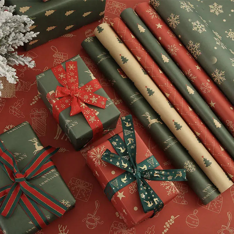 1/6pcs Christmas Wrapping Paper Vintage Kraft Paper Christmas Tree