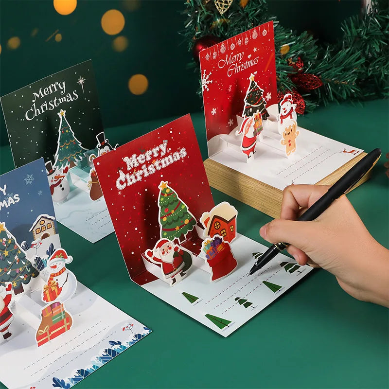 6Pcs Random Pattern 3D Christmas Greeting Cards