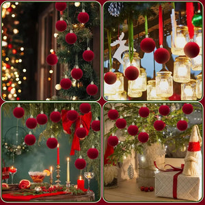 6cm Wine Red Velvet Christmas Balls