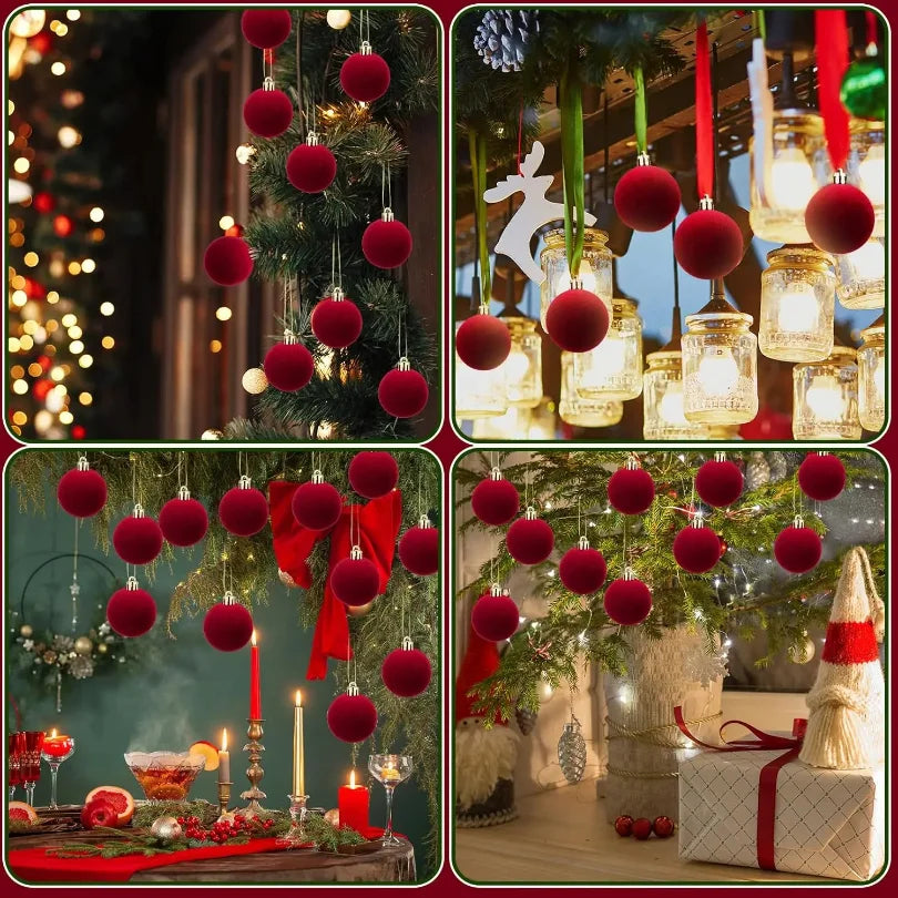 6cm Wine Red Velvet Christmas Balls