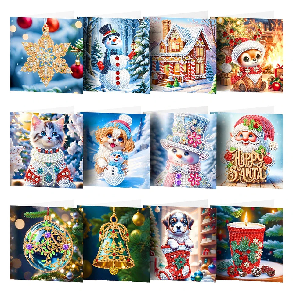 8Pcs Christmas Diamond Handmade Card