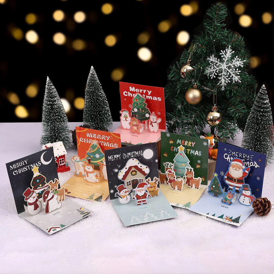 6Pcs Random Pattern 3D Christmas Greeting Cards