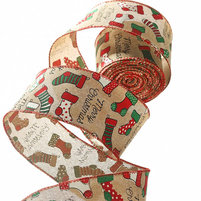 10yards 6cm Wide Printed Rib Band Christmas Bow
