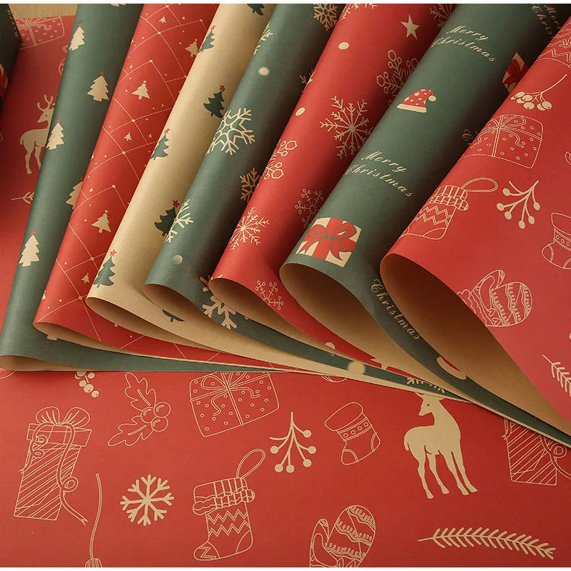 1/6pcs Christmas Wrapping Paper Vintage Kraft Paper Christmas Tree