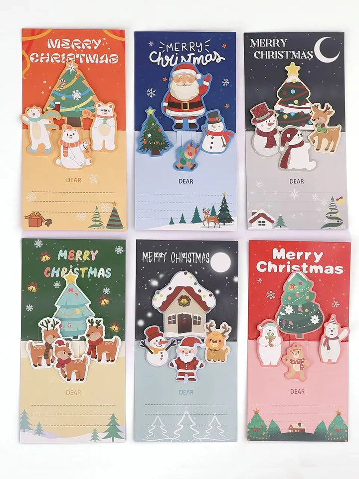 6Pcs Random Pattern 3D Christmas Greeting Cards
