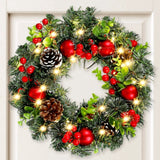 Elegant Red Christmas Wreath LED PVC Red Fruit Christmas Wreath