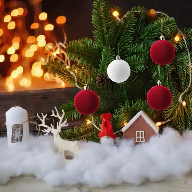 6cm Wine Red Velvet Christmas Balls