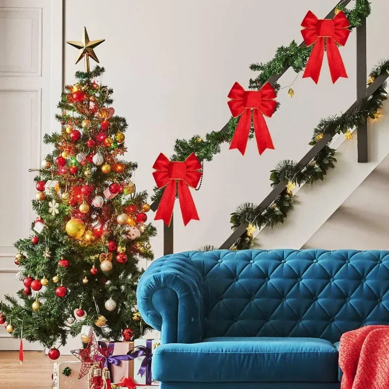 12/1pcs Glitter Bow Gold Red Xmas Tree