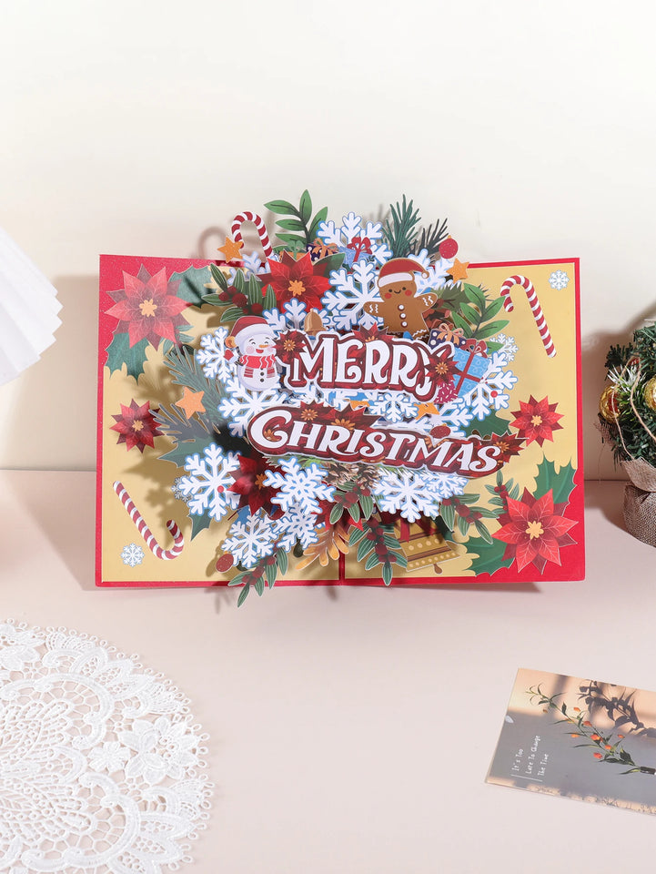 1PC Christmas snowflake floral pattern 3D pop-up greeting card
