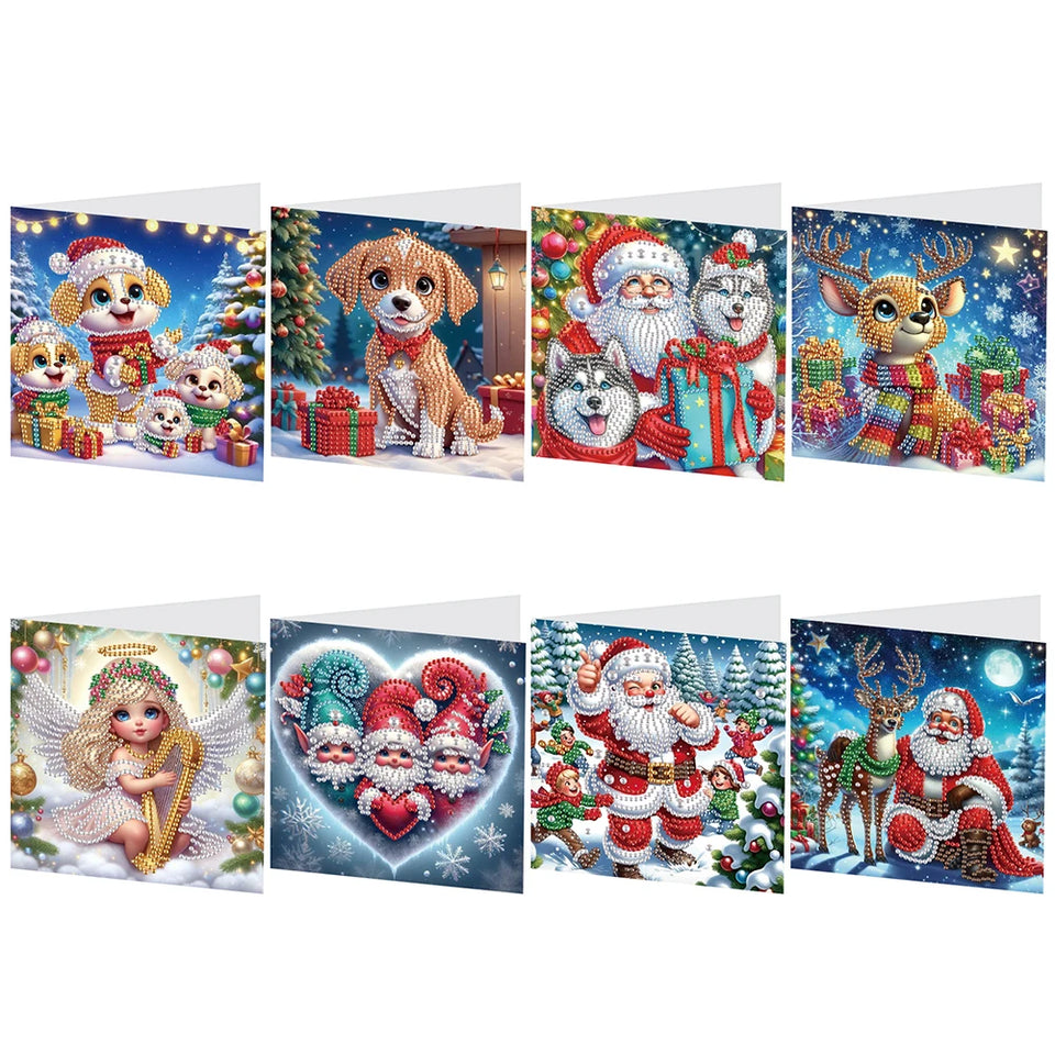 8Pcs Christmas Diamond Handmade Card