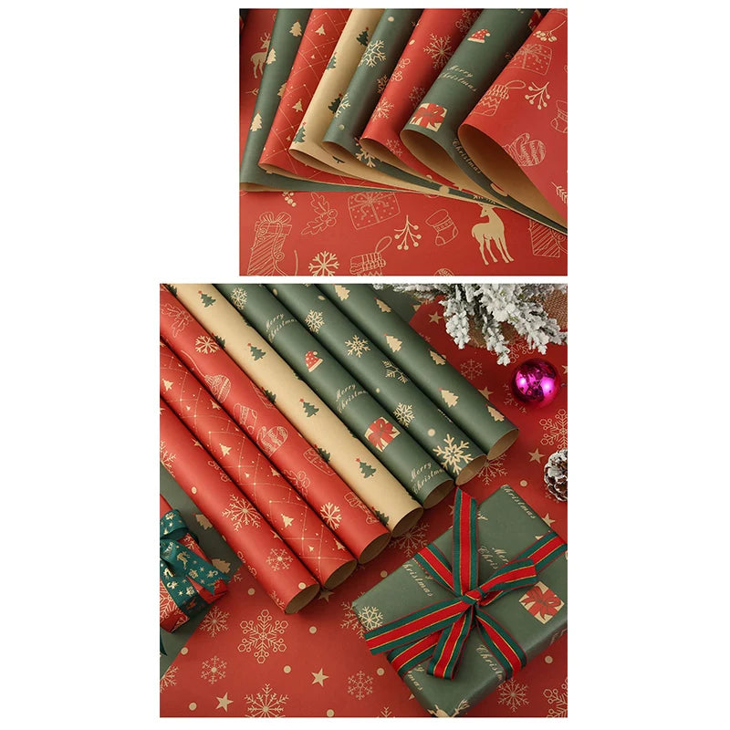 1/6pcs Christmas Wrapping Paper Vintage Kraft Paper Christmas Tree
