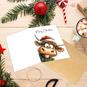 12pcs Christmas Adorable Highland Cow Greeting Cards