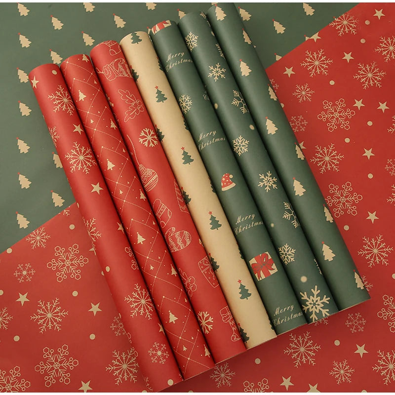 1/6pcs Christmas Wrapping Paper Vintage Kraft Paper Christmas Tree