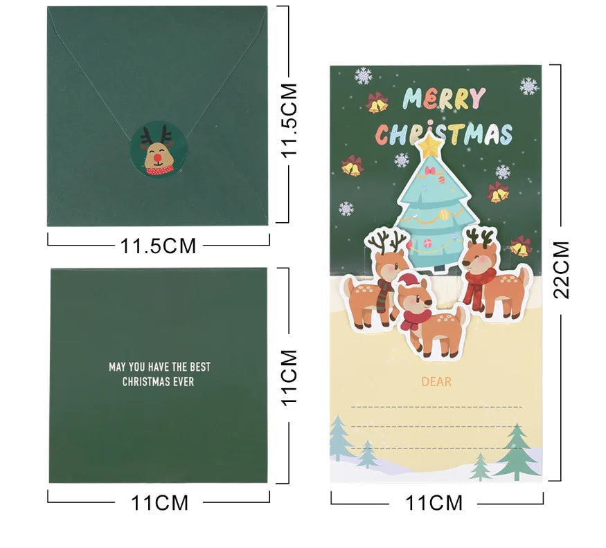 6Pcs Random Pattern 3D Christmas Greeting Cards