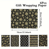 6-Pack Black and Gold Foil Christmas Wrapping Paper