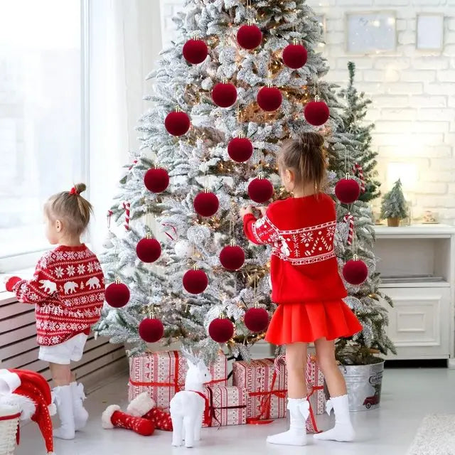 6cm Wine Red Velvet Christmas Balls